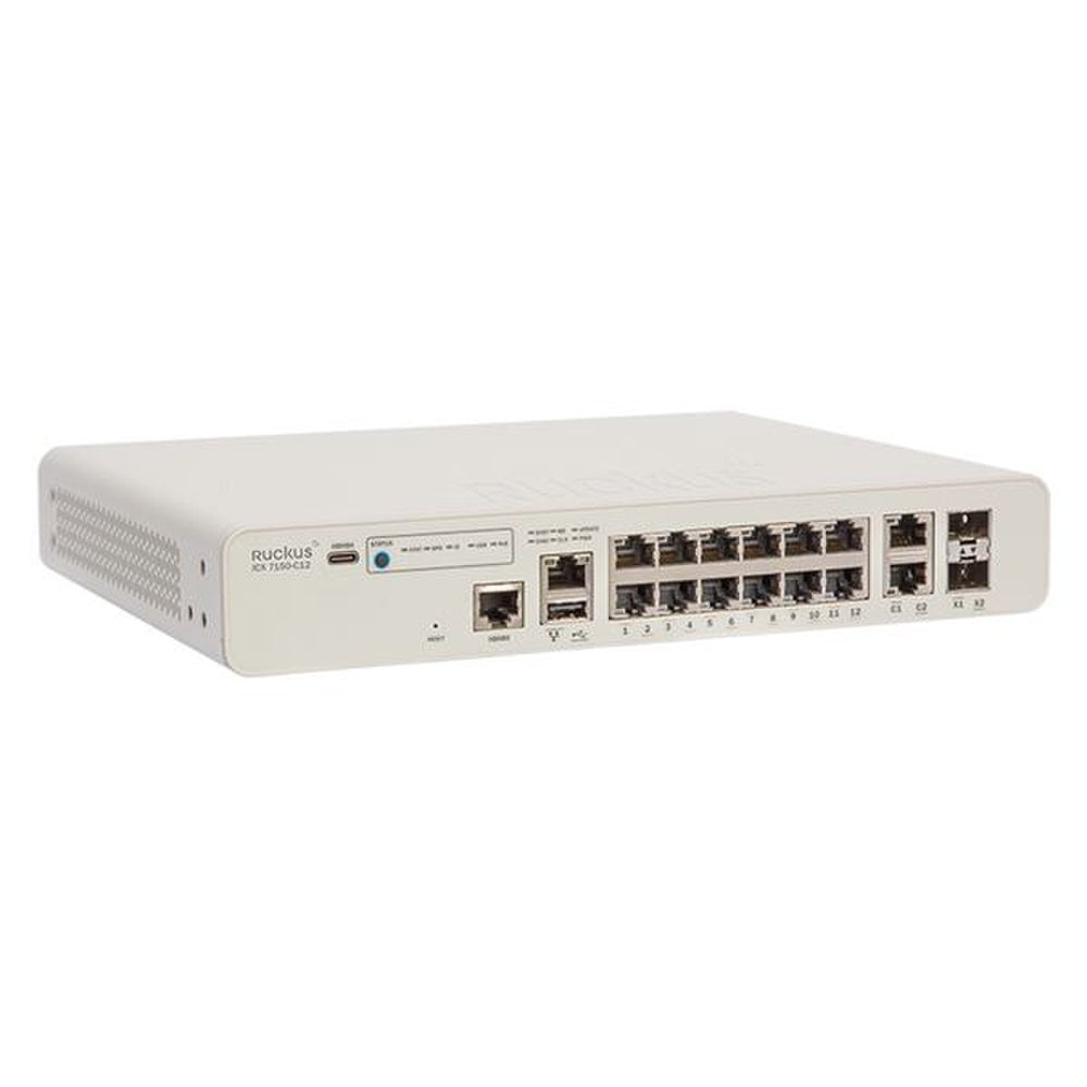Ruckus ICX7150 12 Port PoE+ Gb Ethernet Switch, 2 x 1G SFP+ Uplinks and 124W PoE Budget