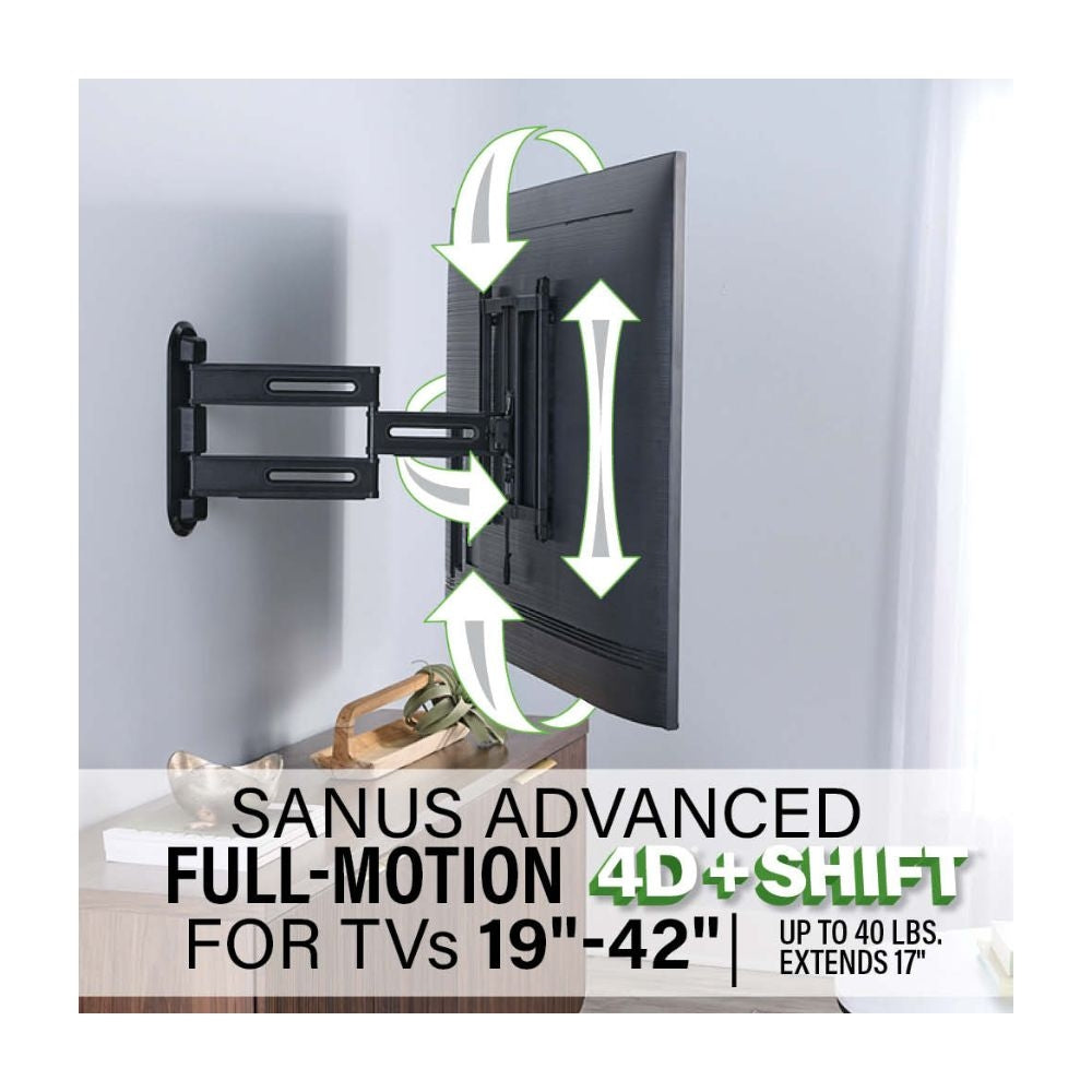 Sanus VSF817-B2 Advanced Full Motion 4D Plus Shift&trade; TV Wall Mount For 19" to 43" TV Screens  1